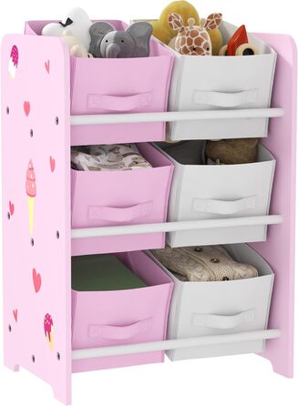 Дитяча полиця для іграшок AIYAPLAY з 6 коробками з фетру, 43x30x60 см (Рожева)