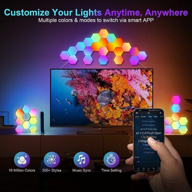 Смарт LED панелі Hexagon RGB, 8 шт. – настінне декоративне підсвічування для кімнати та геймерської зони, музична синхронізація