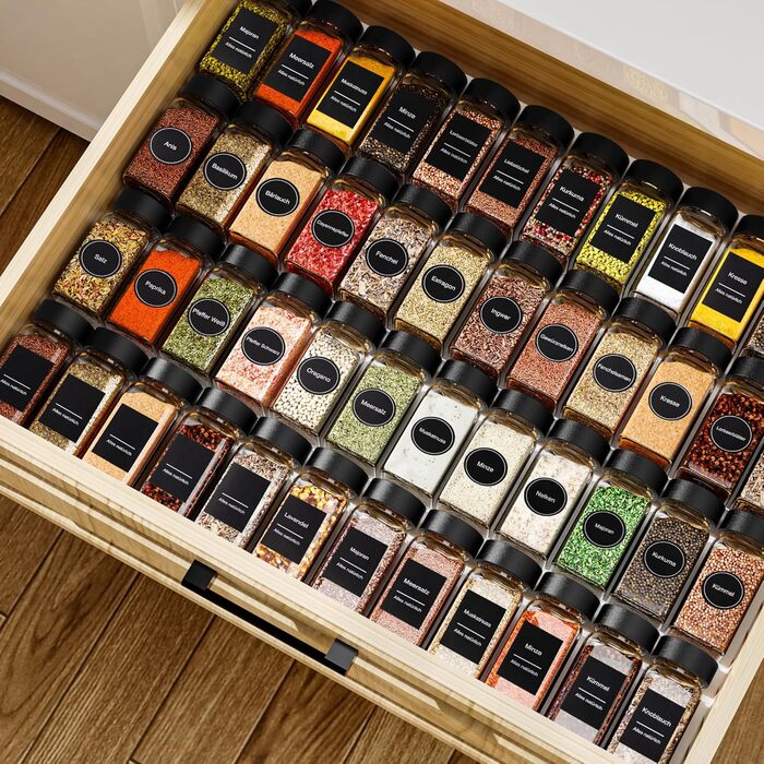 Набір баночок для спецій на 24 шт. (120 мл) – чорний, з кришками, ситечком, воронкою та 340 етикетками | Органайзер для спецій