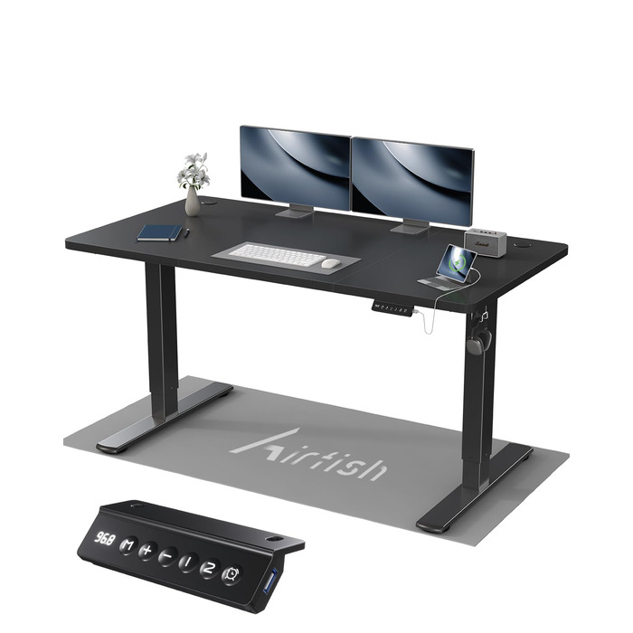 Електричний дитячий стіл Airfish, 80x60 см, регулювання висоти, пам'ять, для дому/офісу, стоячи/сидячи (чорний)