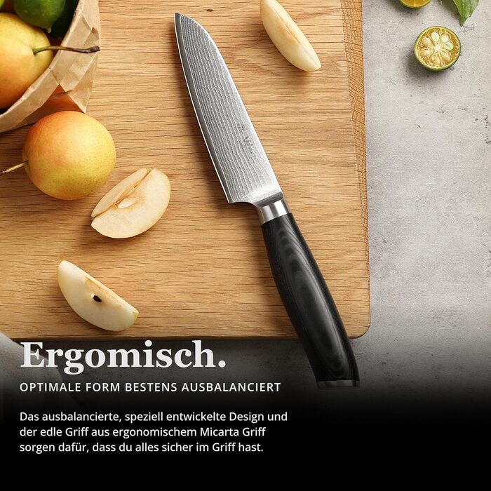 Ніж кухонний Wakoli Mikata Damast 17 см з лезом з дамаської сталі та ручкою Micarta (Сантоку)