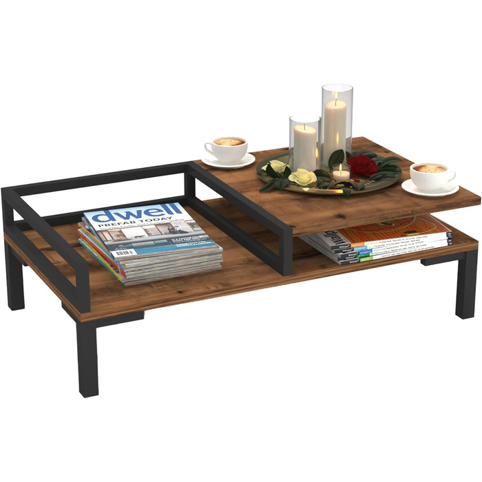 Журнальний столик Ibestad Журнальний столик з місцем для зберігання Стіл для вітальні Журнальний столик з металевим каркасом Відсік для зберігання Матеріал на основі деревини (горіх, 90x50x28см)