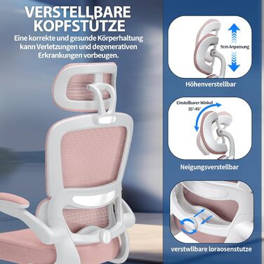 Офісне крісло TRALT Ergonomic - ергономічне крісло з регульованою підтримкою попереку та підголівником, ігрове крісло, крісло для дому, офісу, для великих людей (Рожеве)
