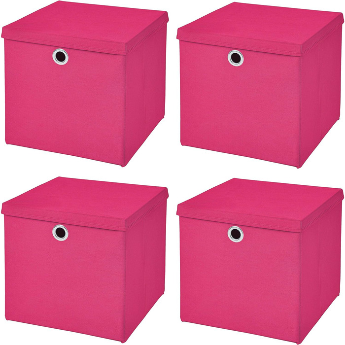 Кошик для зберігання Складна коробка 32 x 32 x 32 см Кошик для полиць складний з кришкою (рожевий), 4 шт.