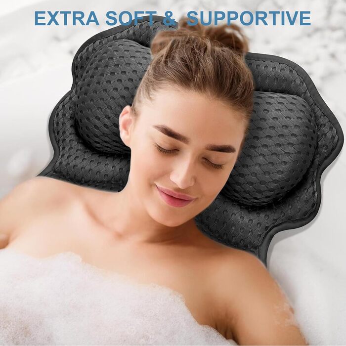 Подушка для ванни SetSail, анатомічна, з 6 присосками, чорна