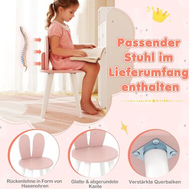 Дитячий туалетний столик COSTWAY з підсвічуванням та табуретом, білий, з 2 шухлядами та аксесуарами для дівчаток від 3 років