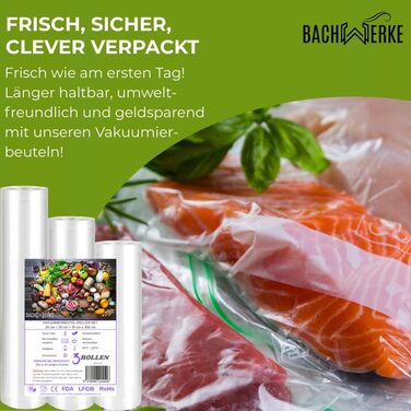 Вакууматор для продуктів BACHWERKE з шириною шва 32 см, вакуумний пакувальник з набором пакетів та запасним різаком