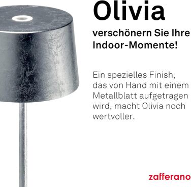 Zafferano Olivia Pro - портативна LED-лампа з торшером, сенсорне керування, регулювання яскравості, 2700-3000K, для дому та саду (сріблясте листя)