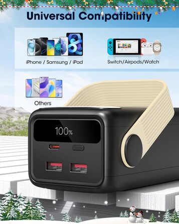Power Bank 60000mAh Große Kapazität: Портативний акумулятор 60000mAh з USB-C, 3 виходи, 22.5W, для ноутбука, смартфона, планшета (Чорний)