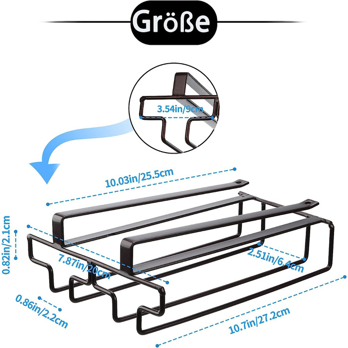 Підставка для келихів FOMANSH під шафу, підставка для келихів келихи на ніжках, підвісна полиця для келихів металеве кріплення для келихів, місце для зберігання келихів для кухні, бару і ресторану, (2 ряди, коричневого кольору)