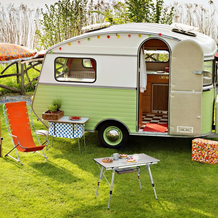 Relaxdays Регульований за висотою відкидний столик з алюмінію