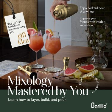 Набір бармена Barillio Gold Mixology – 8 предметів з нержавіючої сталі, включає шейкер, міклер, мохіто-толкуш та аксесуари для приготування коктейлів