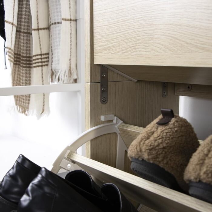 Стеллаж для взуття BAKAJI з МДФ, 4 дверцята, розкладний тримач, вбудовані ручки, подвійна глибина, компактний розмір, Slim 63 x 24 x 150 см, економія місця, для дому, зелений та дуб