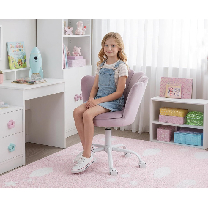 Дитячий стіл для письма Kinder Schreibtischstuhl - регульований, поворотний, з м'якою оббивкою з велюру, квітка, для дівчаток, фіолетовий