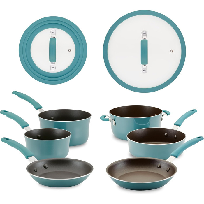 Набір посуду Rachael Ray Cook + Create, 10 предметів, антипригарне покриття, блакитний (Agavenblau)