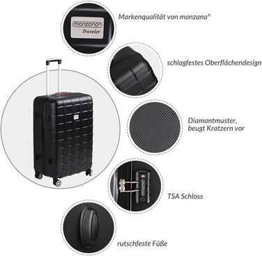 Набір валіз Monzana® 3шт Exopack з TSA замком, коліщата 4 шт, ручки з гелю, розміри M-L-XL, валіза-троль, валіза для подорожей