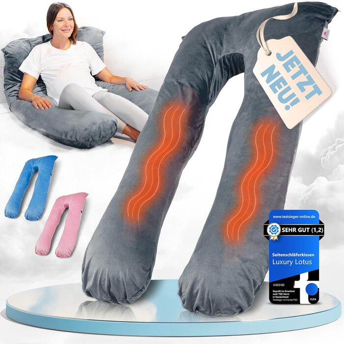 Подушка для сну на боці Lotus [З підігрівом] XXL, подушка комфорту, вагітна подушка, подушка для годування | (Світло-сірий)