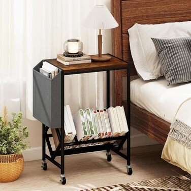 COSTWAY Регулятор для платівки, полиця для платівок з місцем для зберігання вінілу та журналів, підставка для платівок з фіксуючими колесами, приліжкова тумбочка для вітальні, спальні (колір: коричневий)