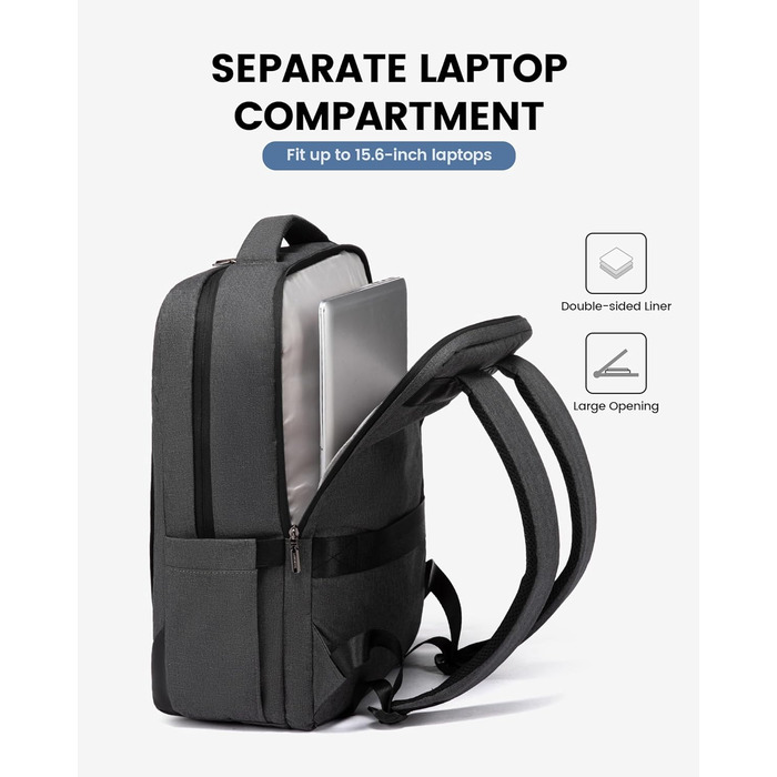 LOVEVOOK Рюкзак чоловічий великий, для ноутбука 17 дюймів, ділова сумка, рюкзак для роботи, шкільний рюкзак, водонепроникний, туристичний рюкзак, чоловічий, повсякденний, для офісу, роботи, подорожей, навчання (15.6 дюймів, Темно-сірий)