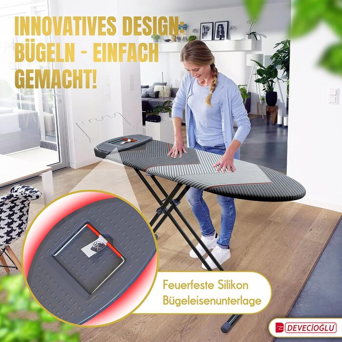 Прасувальна дошка Devecioğlu 50-80см з чохлом 36x114см, для парогенераторів, складна | Прасувальна дошка, підходить як стіл для прасування