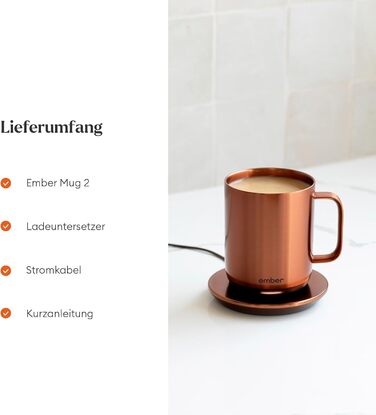 Розумний термокружка Ember Smart Mug 2, 295 мл, з регулюванням температури, керування через додаток, акумулятор, LED дисплей, мідний колір