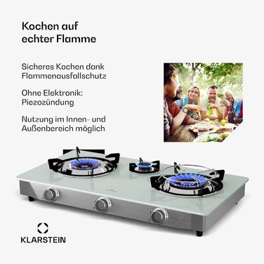 Газова плитка Klarstein Gaskocher 2-Flammiga: 7.7kW, нержавіюча сталь, для кемпінгу та дому, портативна, 2 конфорки (без редуктора)