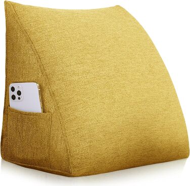 Підкова для читання Bettkeil, регульована подушка для відпочинку, трикутна подушка, подушка-підкова, диванна подушка для попереку, шиї, спини з знімним льняним чохлом (жовтий (Жовтий, 45см))