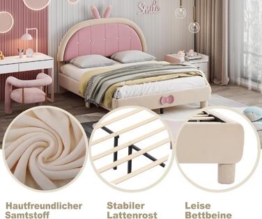 Ліжко з м'якою оббивкою Merax Двоспальне ліжко 140 x 200 дитяче ліжечко для дівчаток хлопчиків з круглим узголів'ям і рейковою основою бежевого кольору