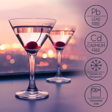 Набір мартіні склянок CRYSTALIA Premium, 4 шт, 175 мл, без свинцю, 175 мл, для коктейлів, Cosmopolitan, підходить для миття в посудомийній машині