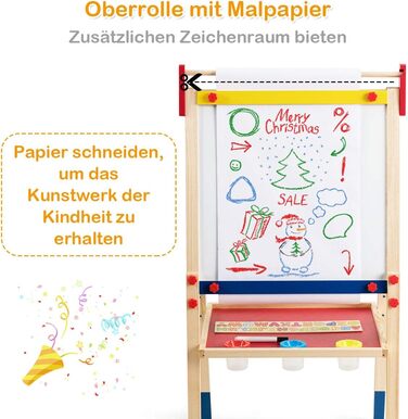 Дитяча мольберт-стіл 3 в 1 COSTWAY: двосторонній, дошка для маркерів та крейди, папір, регульована висота, з аксесуарами