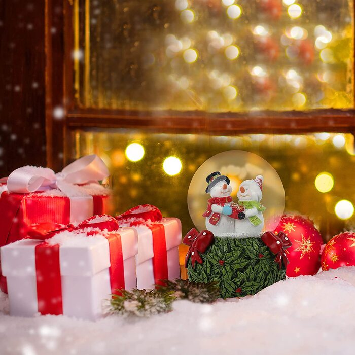 Снігова куля Різдво - 8,5 x 13 см блиск Сніговий вихор Снігова куля з підсвічуванням і 8 різдвяними гірляндами