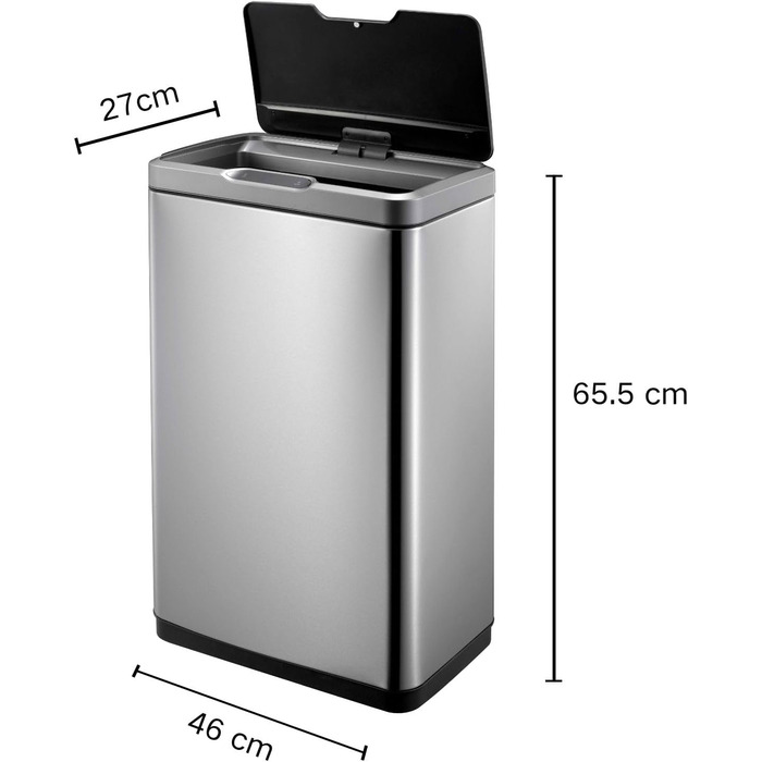 Відро для сміття EKO Mirage Sensor-M 45 л з датчиком руху, нержавіюча сталь, Soft-Close, без відбитків пальців, знімний внутрішній відро та фіксатор для пакетів