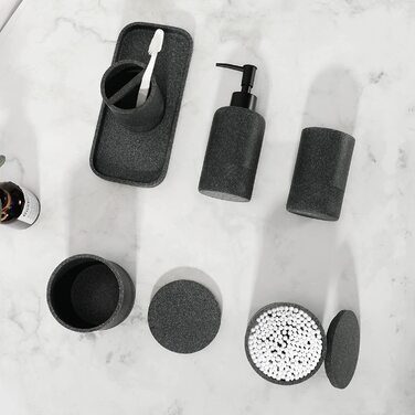 Сірий набір аксесуарів для ванної ZCCZ, 6 предметів: органайзер, тримач для зубних щіток, дозатор для рідкого мила, підставка, 2 контейнери для ватних паличок, сучасний дизайн