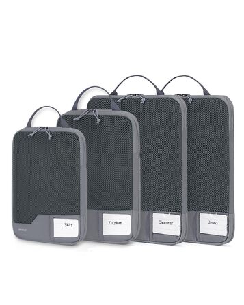 Набір компресійних органайзерів для подорожей ECOHUB, 4 шт., сірі пакувальні куби з маркуванням та сіткою для валізи та рюкзака