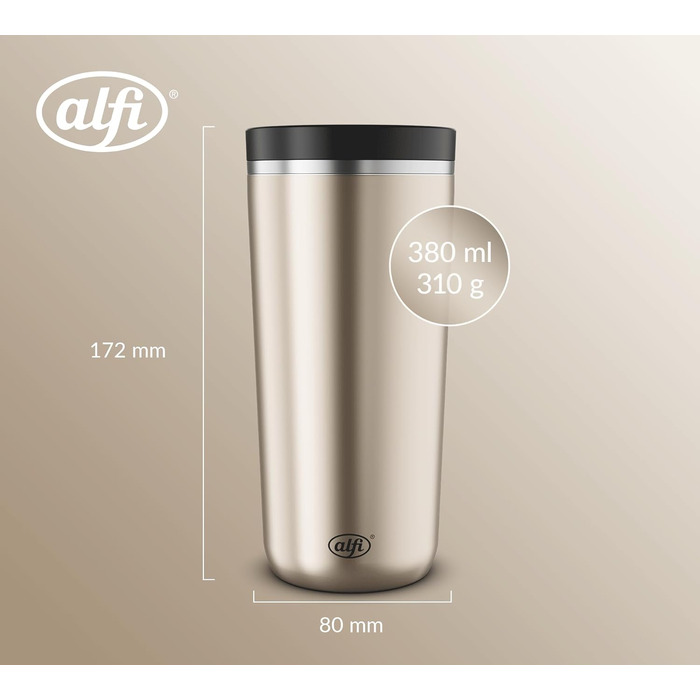 Термокружка Alfi ISO COFFEE MUG PRO, 0.38 л, нержавіюча сталь, для кави з собою, з ізоляцією, 6 годин гаряча, 12 годин холодна, без BPA, для миття в посудомийній машині (Champagne)