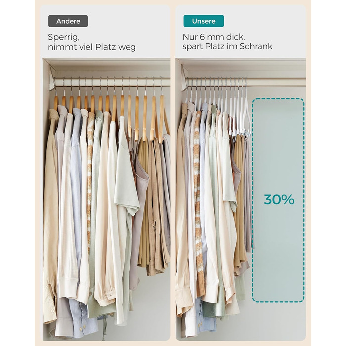 Набір вешалок SONGMICS 20 шт. з оксамитовим покриттям, для штанів, пальто, суконь, 42.5 см, з регульованими кліпсами, антиковзні, економія місця, CRF012B20