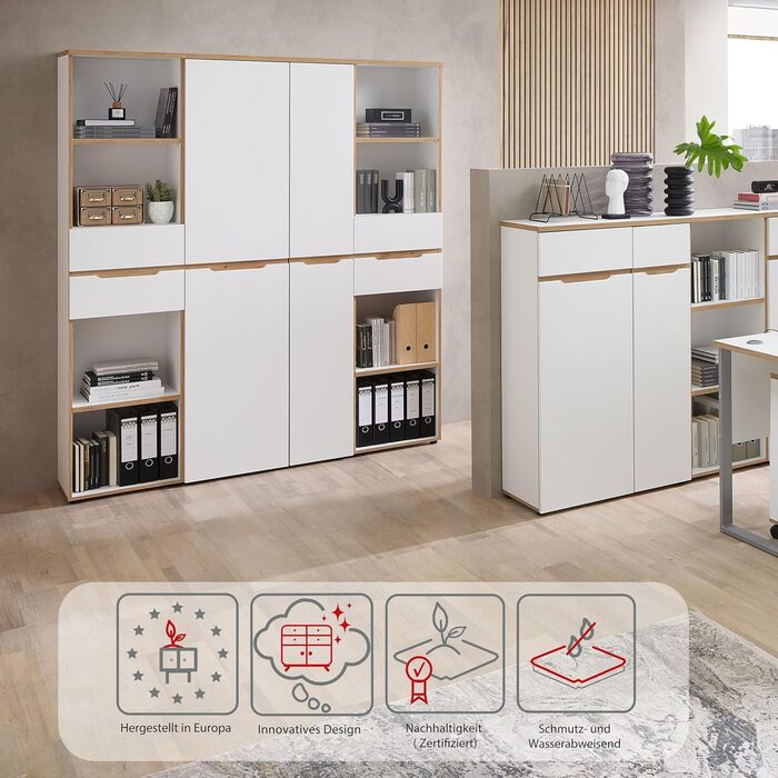 Роликовий контейнер Stella Trading Memphis для офісу, білий / Artisan Eiche, з висувними ящиками, 45 x 66 x 55 см