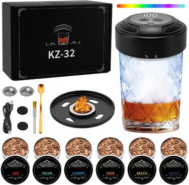 Електричний набір для копчення віскі, подарунковий набір для чоловіків, для приготування коктейлів, з 6 смаками, дерев'яні стружки, подарунок на день народження, різдвяний подарунок
