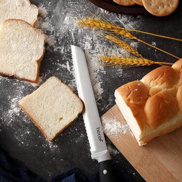 Набір ножів Hecef 14 предметів з дерев'яним блоком, професійний набір кухонних ножів з нержавіючої сталі, з ножицями, ножем для стейка та точилкою (чорний)