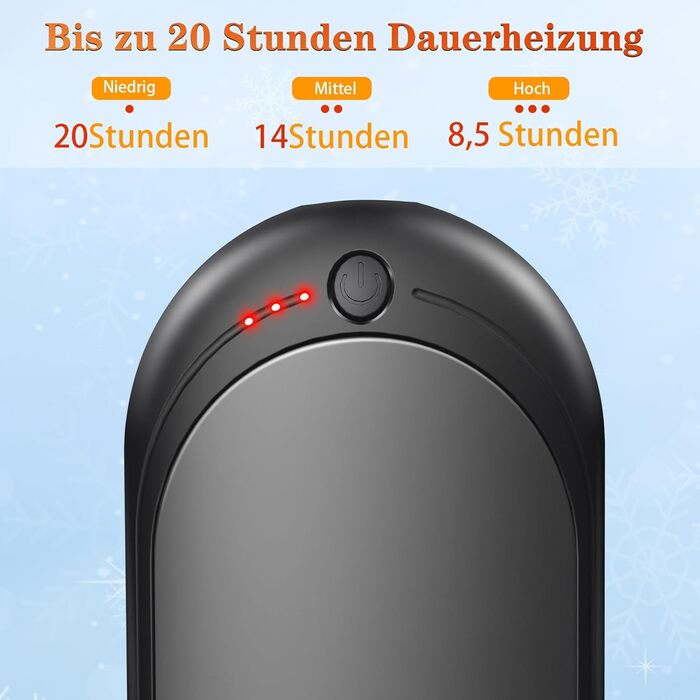 Електричний грієчка для рук, перезарядна, 2 шт. з акумулятором 6000mAh, USB-кабель, 3 режими нагріву, 20 годин тепла, перезарядна кишенькова пічка для активного відпочинку взимку (чорний, сірий)