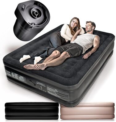 Надувне ліжко для 2 осіб - самонадувна повітряна матрац | Преміум гостьове ліжко без кабелю живлення - інтегрована USB-C помпа - надувне ліжко. Виберіть розмір зараз! Чорний двоспальний