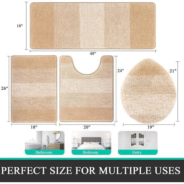 Набір килимків для ванної кімнати Bsmathom, 4 шт., з кришкою для унітазу, м'які, швидковисихаючі, нековзні, машинного прання, килимки з U-подібною контуром, килимок для унітазу, помаранчевий (Sunset Chevron) 18'x26'+18'x48'+U20'x24'+Cover19'x21'