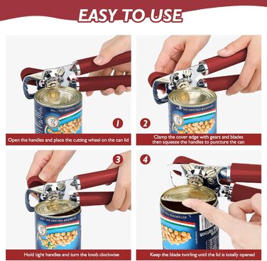 Відкривачка для консервів ручна, міцна, з гладкими краями та зручною ручкою, вбудований відкривачка для пляшок (Burgunder)