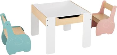 Детский стол и 2 стула Dreamade из дерева, 3шт. Комплект детской мебели для мальчиков и девочек (белый, розово-голубой). Стол с двусторонней столешницей и местом для хранения.