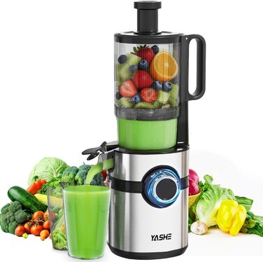 Шокер YASHE для вичавлювання соку, повільний соковичавник з широким завантажувальним отвором 12,7 см для цілих фруктів та овочів, соковичавниця з автоматичною подачею, висока вихідність соку, легко миється, чорний