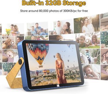 Цифровий фоторамка Kodak з акумулятором, Wi-Fi, 10 дюймів, 32 ГБ, сенсорний HD IPS екран, фото/відео/музика, Bluetooth, керування через додаток, блакитний