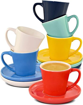 Чашки для еспресо з 6 кольорових чашок з блюдцями-керамічні-довго зберігають тепло-сучасна подарункова коробка для змішування кольорів-70 мл