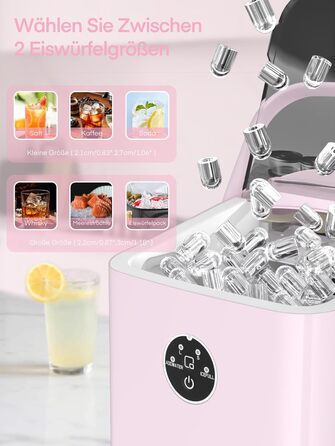 Льодогенератор Fohere 14 кг/24 год, рожевий: швидке виробництво льоду (5 хв), 2 розміри кулеподібного льоду, самоочищення, з ручкою та лопаткою для льоду