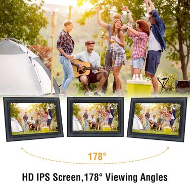 Цифровий фоторамка TSITSC 10.1 дюйма з Wi-Fi, IPS сенсорний екран, 32GB пам'яті, автоповорот, Frameo APP, чорний