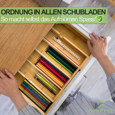 Вставка для столових приладів CAPRETY з бамбука для висувних ящиків, в тому числі. Електронна книга 50 рецептів-сертифікована FSC-9 відділень-Регульований розмір-Auszie